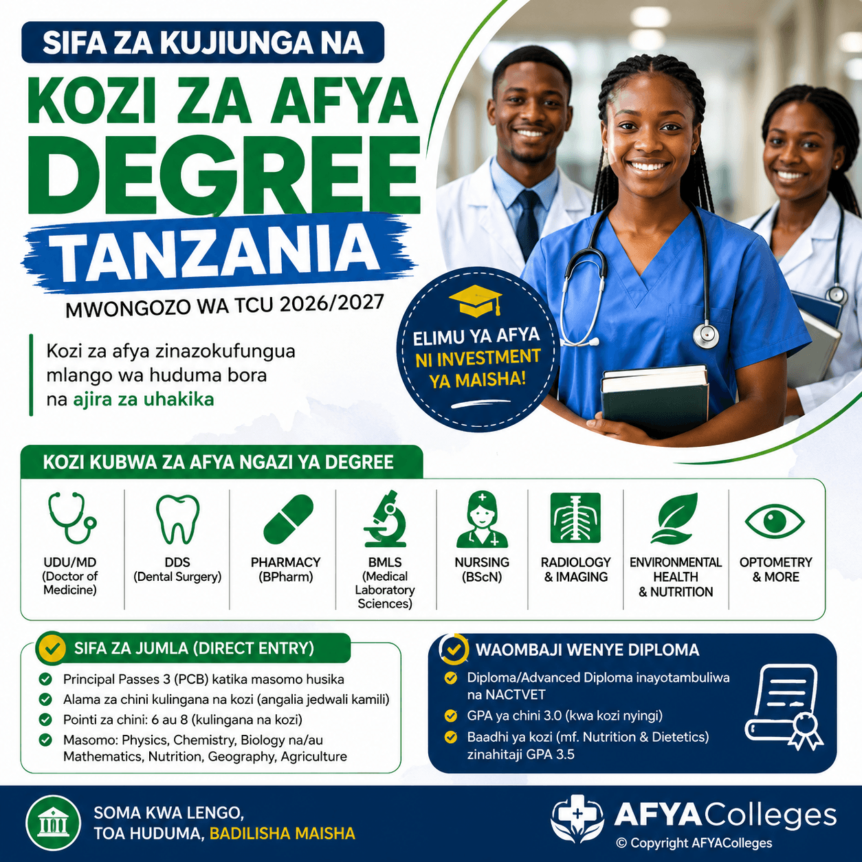 sifa za kujiunga na kozi za afya ngazi ya degree tanzania